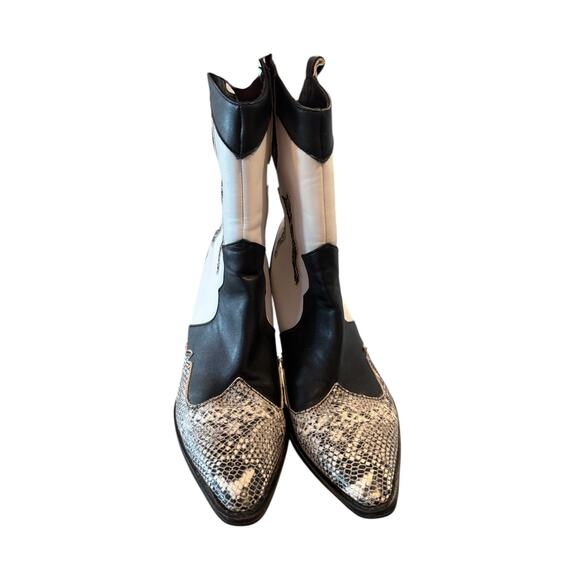 ISNOM Womens Size 6 Black White Snakeskin Western Cowboy Ankle Boots Pointed Toe - Picture 5 of 10